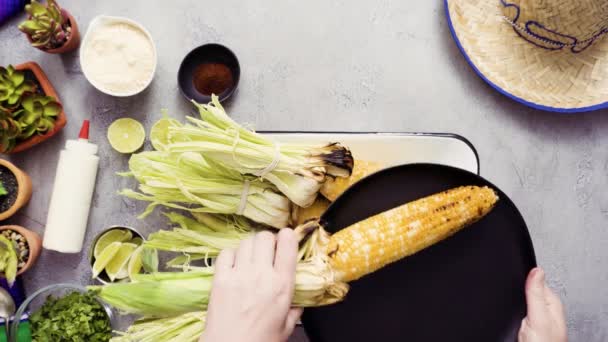 Stap Voor Stap Mexicaanse Maïs Maken Kolf Elote — Stockvideo