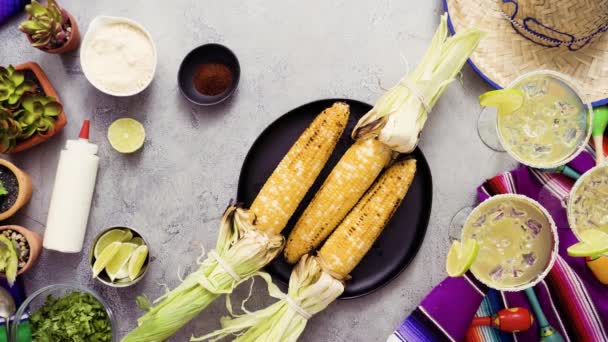 Time Lapse Step Step Making Mexican Corn Cob Elote — Stock Video