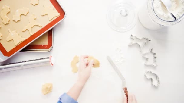 Ovanifrån Steg För Steg Klippa Socker Cookies Med Unicorn Formade — Stockvideo