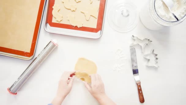 Felülnézet Lépésről Lépésre Kivágása Cukor Cookie Val Egyszarvú Alakú Cookie — Stock videók