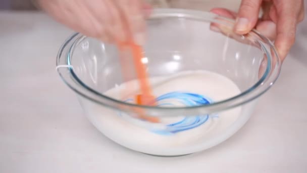 Step Step Mixing Food Coloring Royal Icing Decorate Unicorn Sugar — Stock Video