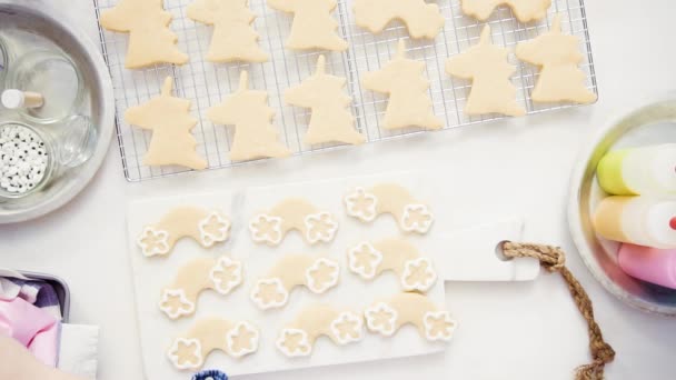 Vista Superior Paso Paso Decoración Galletas Azúcar Forma Unicornio Con — Vídeos de Stock