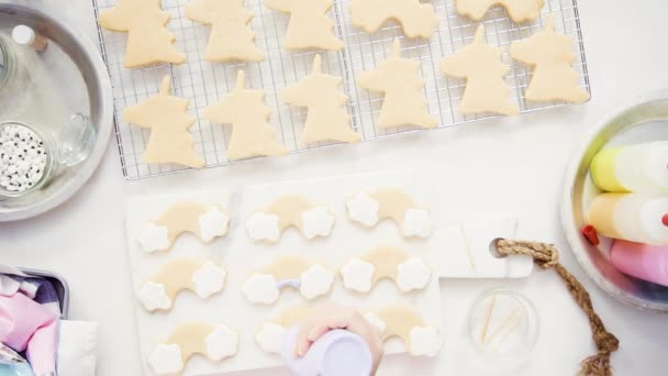 Vista Superior Paso Paso Decoración Galletas Azúcar Forma Unicornio Con — Vídeo de stock