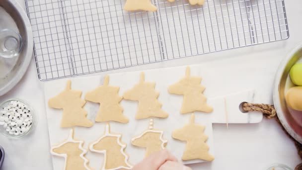 Vista Superior Paso Paso Decoración Galletas Azúcar Forma Unicornio Con — Vídeos de Stock