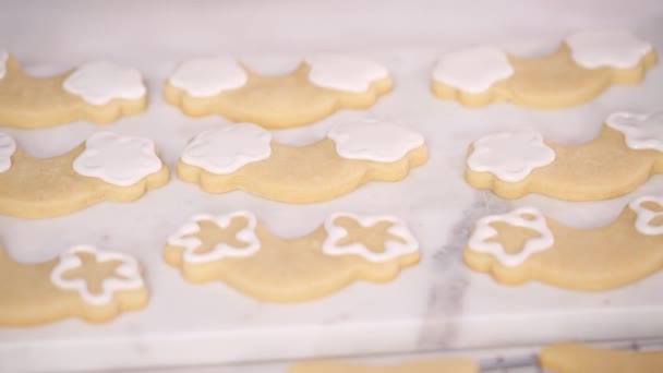 Pas Pas Décoration Biscuits Sucre Forme Licorne Avec Glaçage Royal — Video