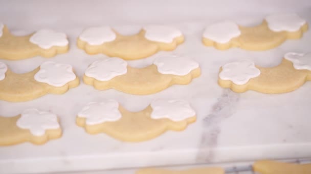 Krok Kroku Dekorowanie Jednorożca Kształcie Cookies Cukru Lukier Królewski Little — Wideo stockowe