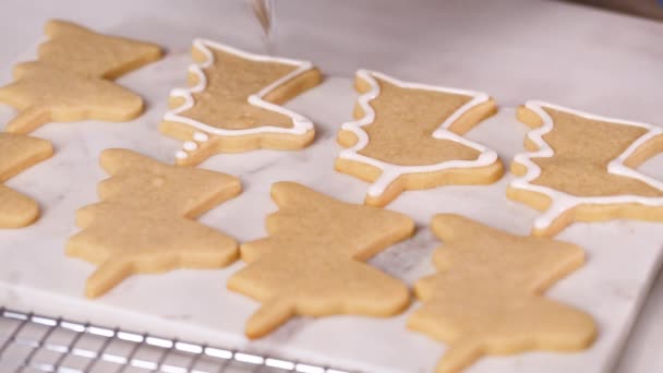 Step Step Decorating Unicorn Shaped Sugar Cookies Royal Icing Little — Stock Video