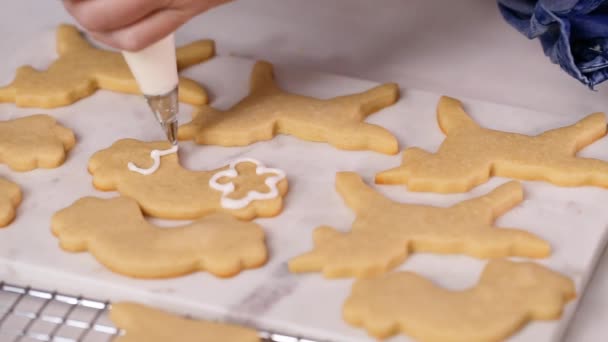 Step Step Decorating Unicorn Shaped Sugar Cookies Royal Icing Little — Stock Video