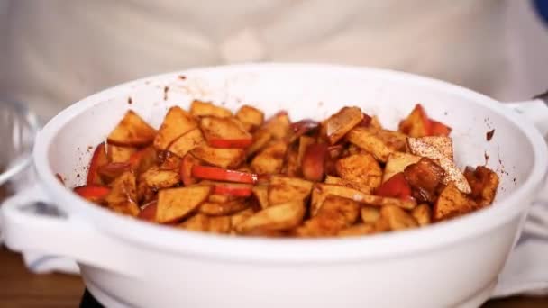 Time Lapse Step Step Frying Red Apples Brown Sugar Filling — Stock Video