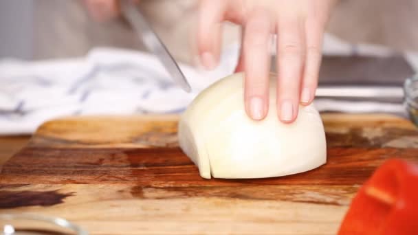 Paso Paso Corte Verduras Para Hacer Relleno Para Empanadas — Vídeo de stock