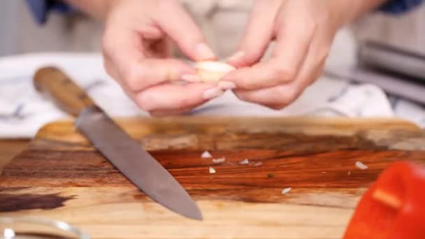 時間の経過 一歩一歩 エンパナーダの詰物を作るためカット野菜 — ストック動画
