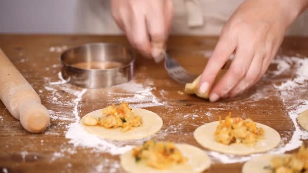 Adım Adım Yapımı Yapma Empanadas Tavuk Mısır Ile — Stok video