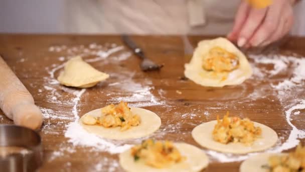 Steg För Steg Att Göra Hemgjort Empanadas Med Kyckling Och — Stockvideo