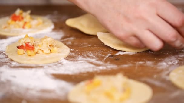 Krok Kroku Empanadas Podejmowania Domowe Różnymi Nadzieniami — Wideo stockowe