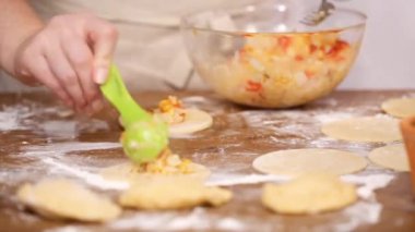 Zaman atlamalı. Adım adım. Ev yapımı yapma empanadas farklı dolguları ile