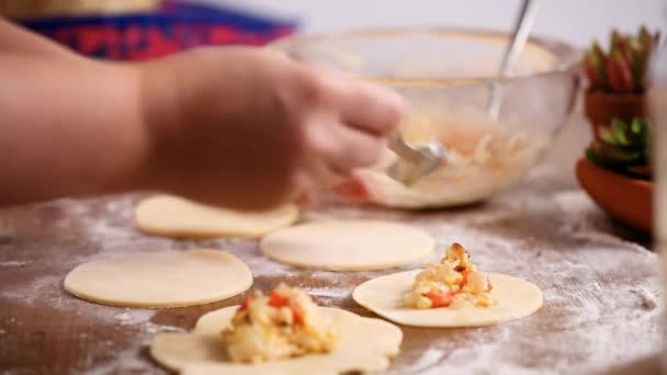 Krok Kroku Empanadas Podejmowania Domowe Różnymi Nadzieniami — Wideo stockowe