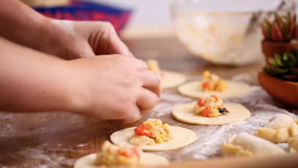 Passo Passo Fazendo Empanadas Feitas Casa Com Diferentes Recheios — Vídeo de Stock