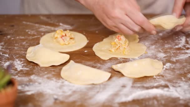 循序渐进 用不同的馅料制作肉馅卷饼 — 图库视频影像