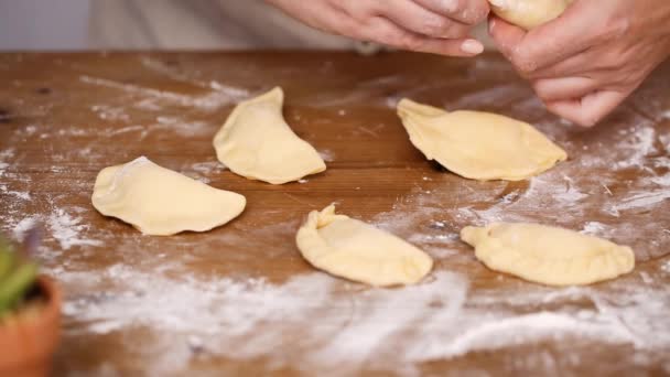 Schritt Für Schritt Herstellung Hausgemachter Empanadas Mit Verschiedenen Füllungen — Stockvideo