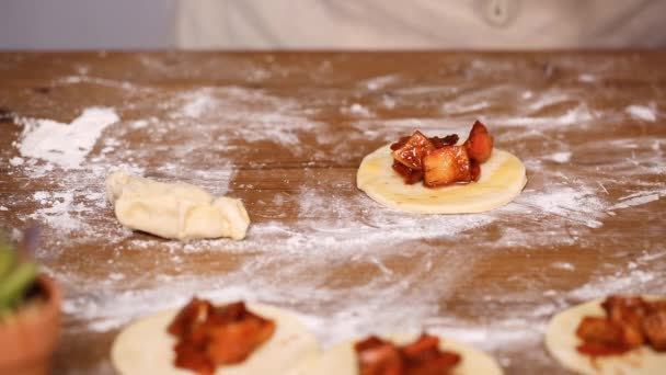 Paso Paso Hacer Empanadas Caseras Con Rellenos Manzanas Rojas — Vídeo de stock