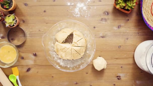 Flat Lay Step Step Rolling Dough Home Made Empanadas — Stock Video