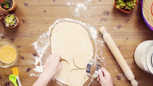 Flat Lay Step Step Rolling Dough Home Made Empanadas — Stock Video