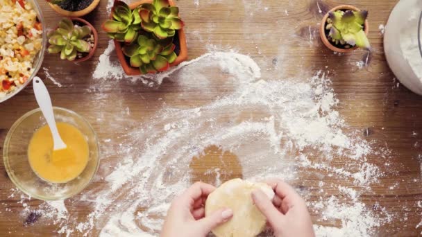 Επίπεδη Θέσει Βήμα Βήμα Κυλώντας Ζύμη Για Home Made Empanadas — Αρχείο Βίντεο