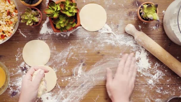 Flat Lay Step Step Rolling Dough Home Made Empanadas — Stock Video