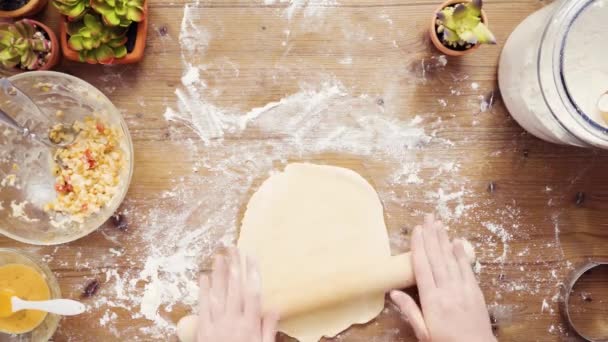 Acostado Paso Paso Masa Rodante Para Empanadas Caseras — Vídeos de Stock