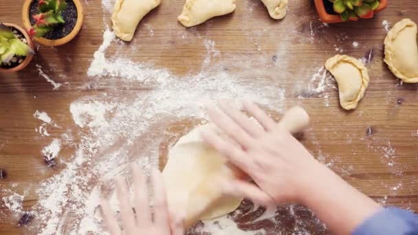 Zaman Atlamalı Düz Yatıyordu Adım Adım Hamur Için Yapımı Empanadas — Stok video