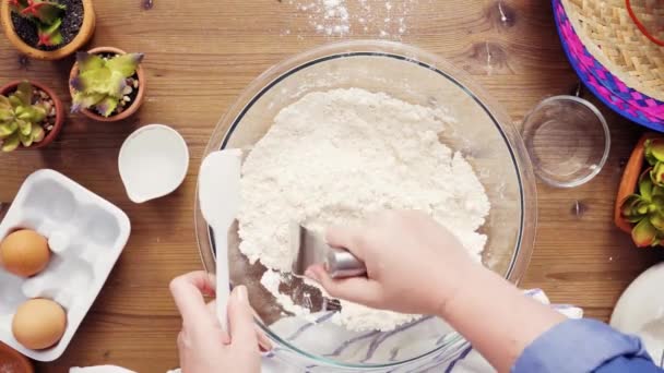 Flach Lag Schritt Für Schritt Zutaten Mischen Teig Für Empanadas — Stockvideo