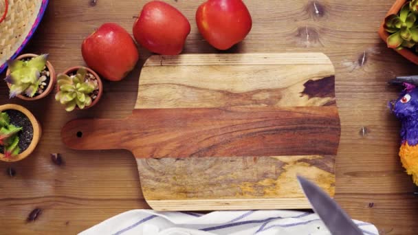 Deitado Passo Passo Corte Legumes Para Enchimento Para Fazer Empanadas — Vídeo de Stock