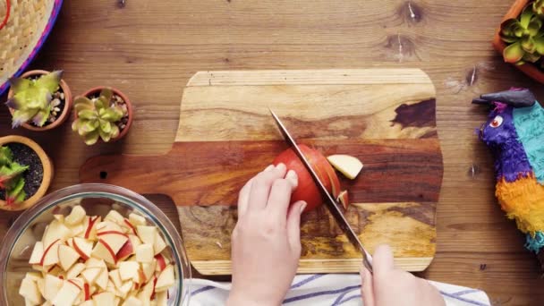 Flat Lay Step Step Slicing Vegetables Filling Make Empanadas — Stock Video