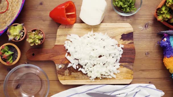 Deitado Passo Passo Corte Legumes Para Enchimento Para Fazer Empanadas — Vídeo de Stock