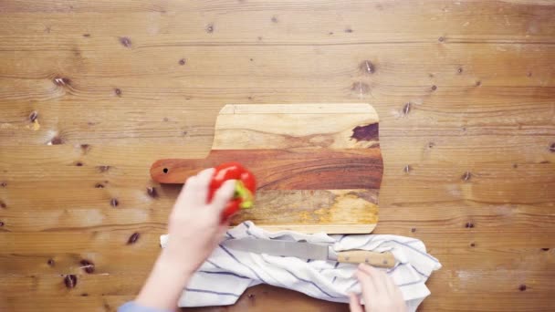 Acostado Paso Paso Cortar Verduras Para Rellenar Para Hacer Empanadas — Vídeo de stock