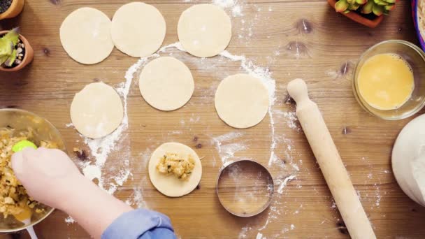Flach Lag Schritt Für Schritt Herstellung Hausgemachter Empanadas Mit Hühnchen — Stockvideo
