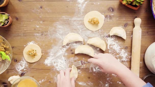 Lapos Feküdt Lépésről Lépésre Házi Készítés Empanadas Csirke Grillezett Kukorica — Stock videók