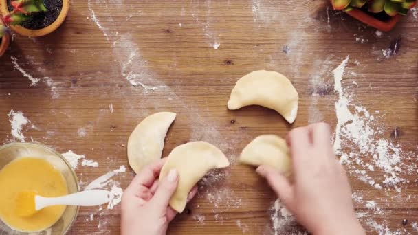 Плоский Лежал Шаг Шагом Делать Домашние Вегетарианские Эмпанады Кукурузой — стоковое видео