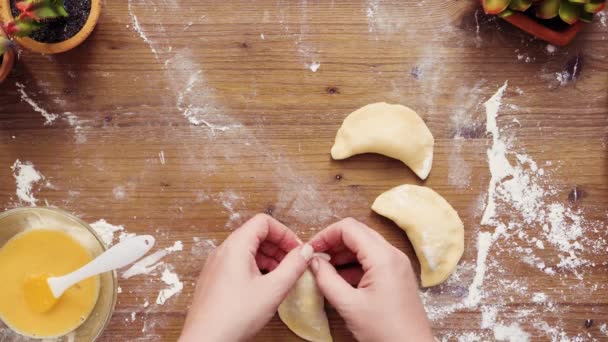 Lapos Feküdt Lépésről Lépésre Így Otthon Elkészített Vegetáriánus Empanadas Kukorica — Stock videók