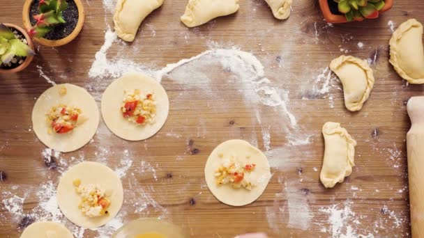 Flat Lay Step Step Making Home Made Vegetarian Empanadas Corn — Stock Video