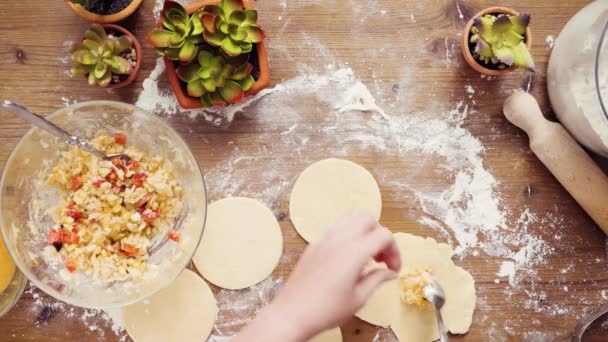 Flat Lay Step Step Making Home Made Vegetarian Empanadas Corn — Stock Video