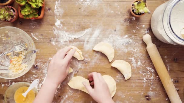 Flat Lay Step Step Making Home Made Vegetarian Empanadas Corn — Stock Video