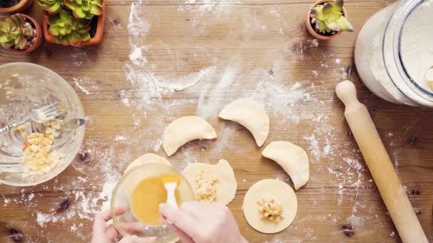Düz Yatıyordu Adım Adım Yapımı Vejetaryen Empanadas Mısır Ile Yapma — Stok video