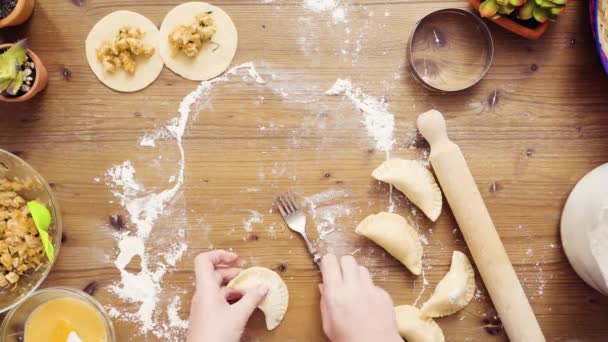 Desfasamento Temporal Deitado Passo Passo Fazendo Casa Feita Empanadas Vegetarianas — Vídeo de Stock