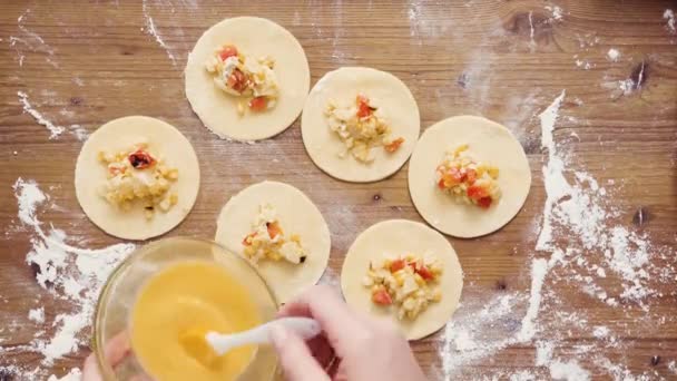 Zeitraffer Flach Lag Schritt Für Schritt Herstellung Hausgemachter Vegetarischer Empanadas — Stockvideo