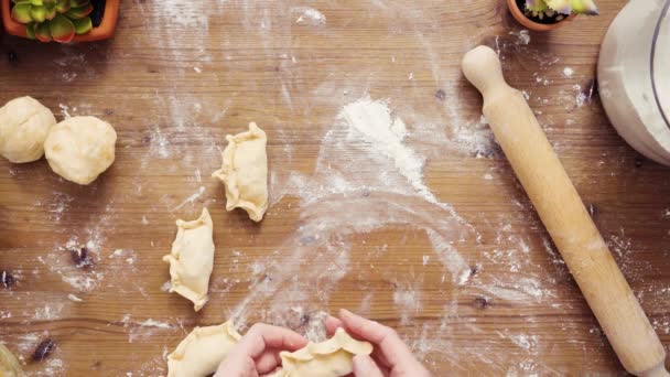 Byt Leží Krok Krokem Výroba Domácí Sladké Empanadas Červenými Jablky — Stock video