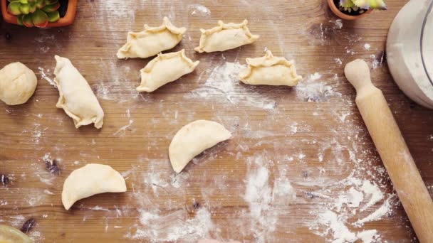 Flat Lay Step Step Making Home Made Sweet Empanadas Red — Stock Video