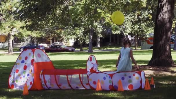 Slow Motion Play Tent Balls Kids Birthday Party — Stock Video