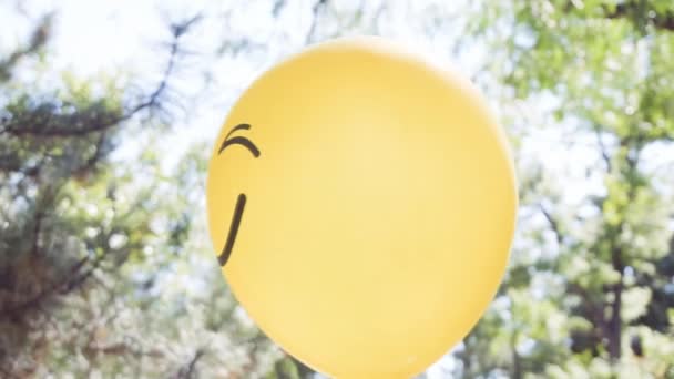 Slow Motion Yellow Emoji Balloons Little Boy Birthday Party Park — Stock Video