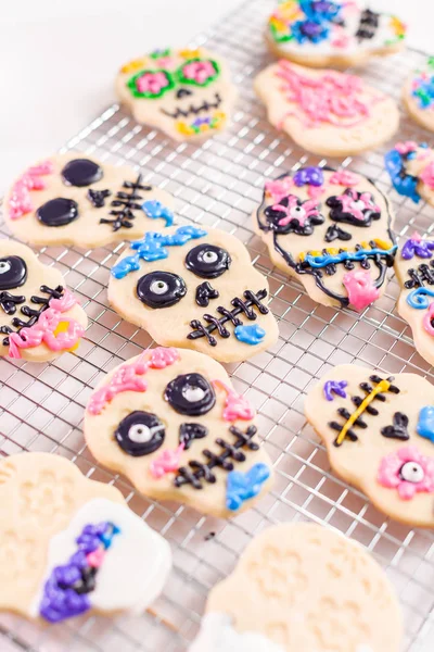 Decorating Sugar Cookies Royal Icing Dia Los Muertos Holiday — Stock Photo, Image